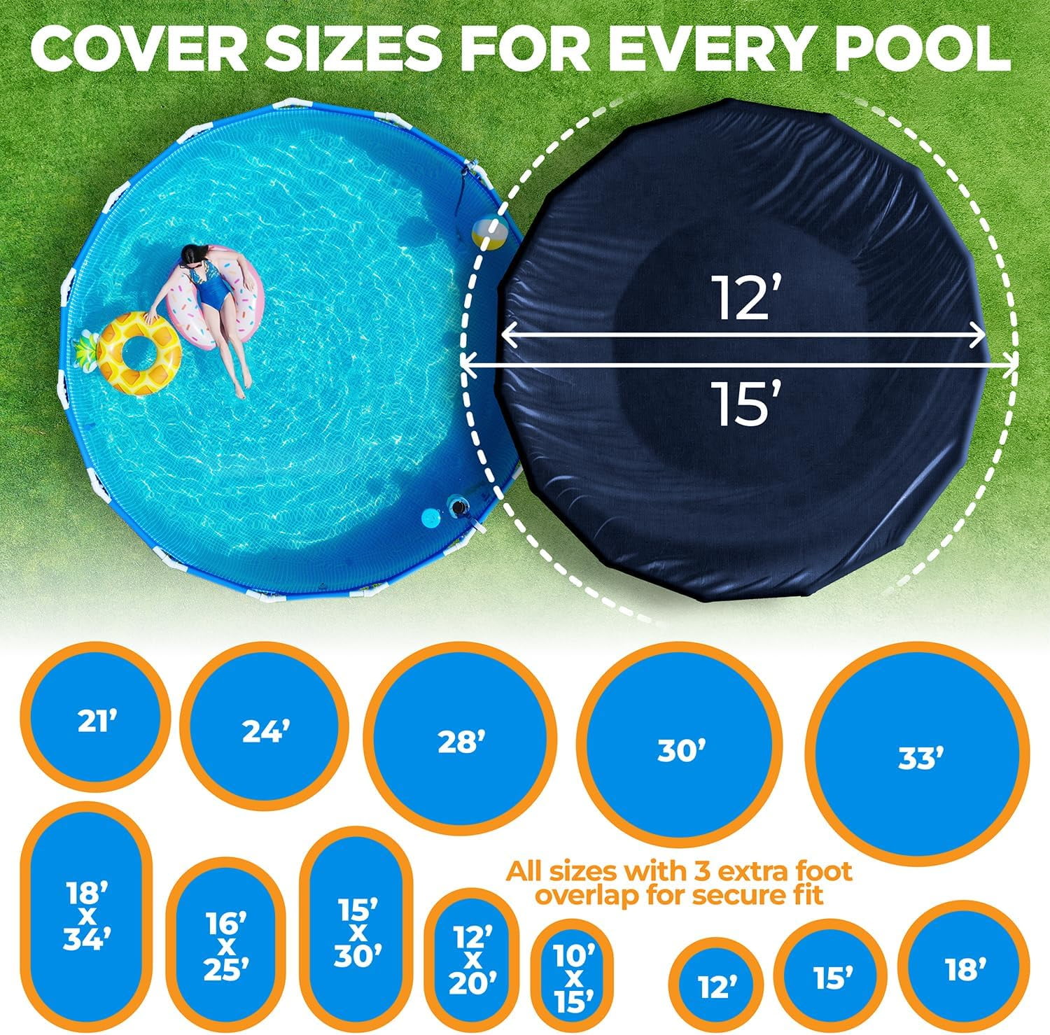 18 ft Round Pool Cover for Above Ground Pools, Above Ground Pool Cover, Winter Pool Cover, Navy Blue