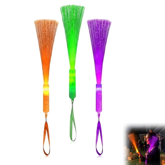 Halloween Glow Sticks, Light Up Fiber Optic Wands Party Favors, Glow in The Dark Decorations for Halloween Party Supplies & Events (3PCS)