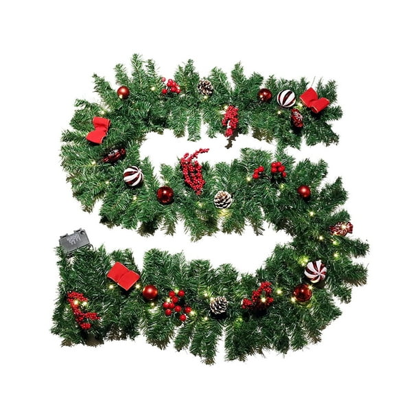Guirnalda navideña,Guirnalda navideña decorativa Guirnalda navideña artificial,Adornos para árboles de Navidad Fiestas Guirnalda verde,Guirnalda navideña de frutos rojos para interior y