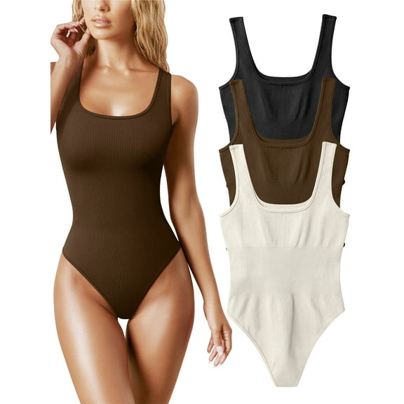 OQQ Women's 3 Piece Bodysuits Sexy Ribbed Sleeveless Square Neck Tank Tops Leotard 2025 Trendy Outfits