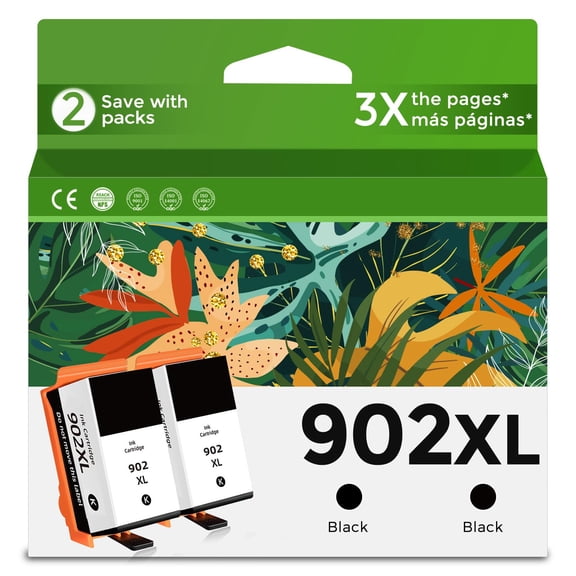 902XL Black Ink Cartridges for 902 XL Compatible for HP902 HP902XL OfficeJet Pro 6968 6978 6958 6970 6960 6975 6962 6950 6954 6951 6956 6961 6963 6964 6966 Printer 2-Pack