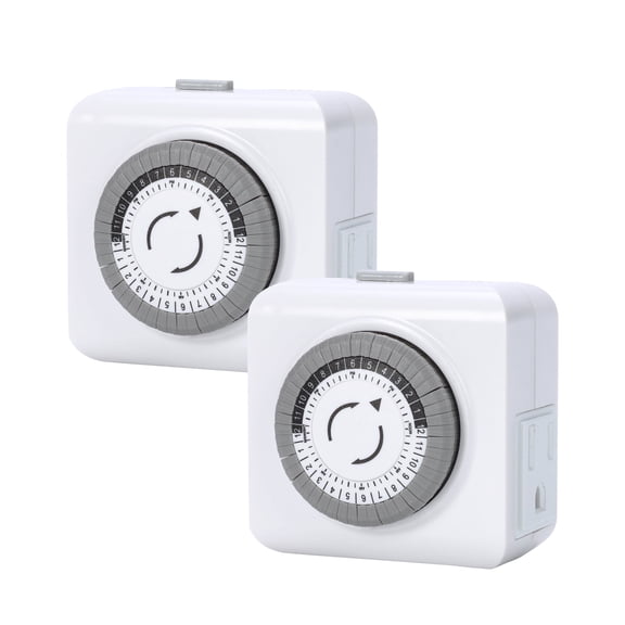 DAYBETTER Timer Outlet, 24-Hour Mini Mechanical Indoor Light Timers, 3-Prong, Outlet Timer  for Lamps, Indoor Lighting and Christmas Lights, 2 Pack