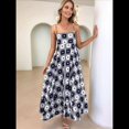 thumbnail image 4 of Vestido Maxi Estampado para Mujer, con Tirantes Finos, Floral, Estilo Bohemio, Fluido, para Playa y Vacaciones de Verano. Cuadrados Negros L, 4 of 7
