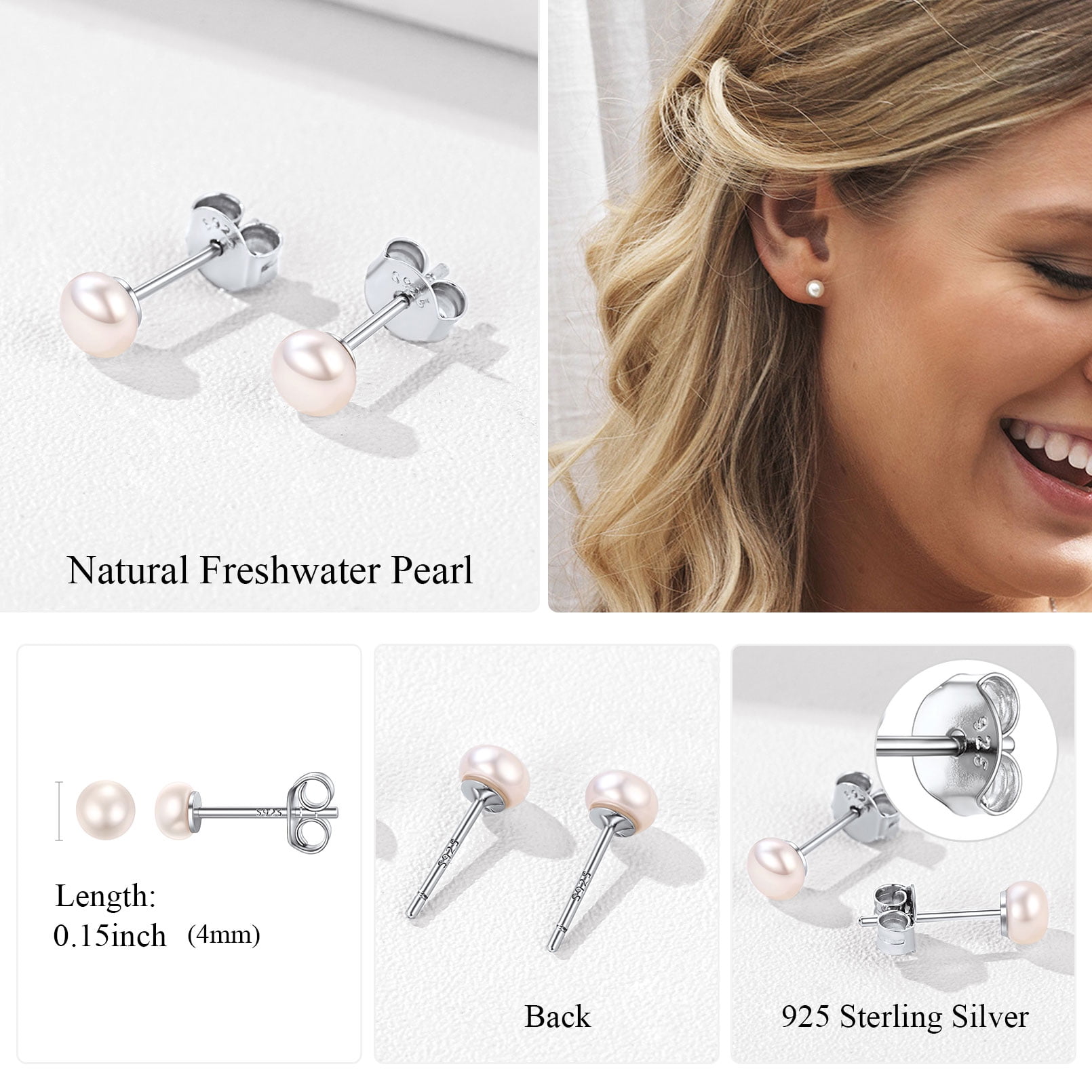 Children's 14k Gold Freshwater Cultured Pearl Stud Earrings Screw Back 4mm  - Walmart.com