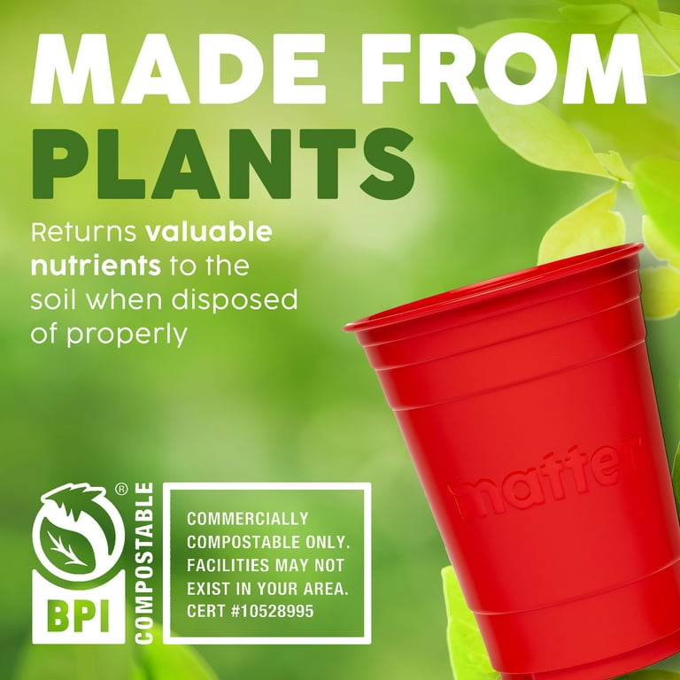 Matter Disposable Compostable Cups, 18 oz., Red, 50 Count