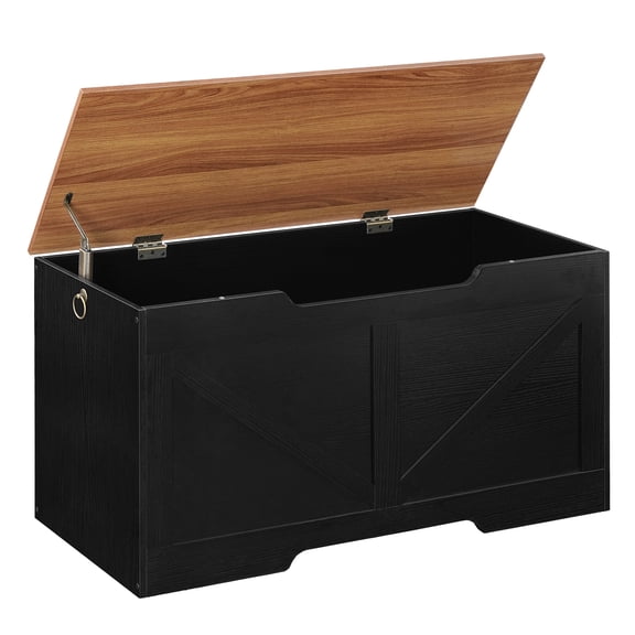 HOOBRO 39.4" Retro Wooden Storage Bench with U-Shaped Pull, Safety Hinge & 220-lb Capacity, Black and Walnut