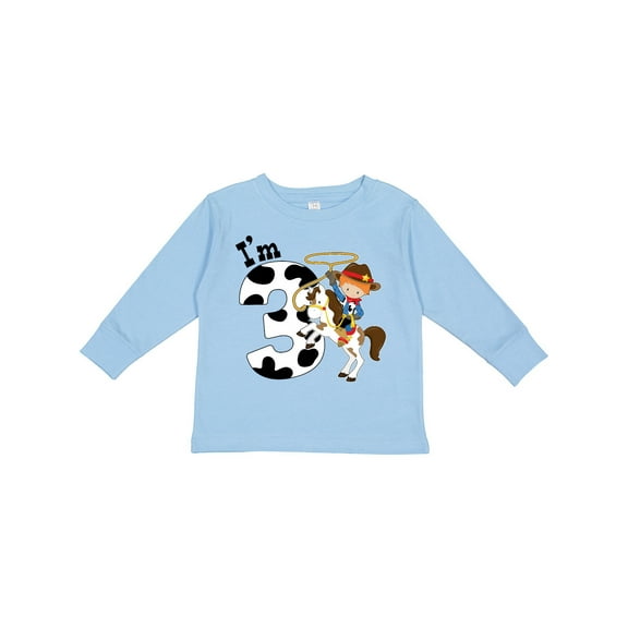 Inktastic I'm Three-cowboy Riding Horse Birthday Boys Long Sleeve Toddler T-Shirt
