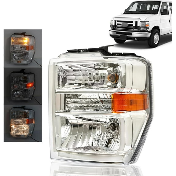 Genrics Driver Side Headlights Assembly Halogen Replacement for E150 E250 E350 E450 2008-2014 Housing Chrome Lamp LH 1PC FO2502249