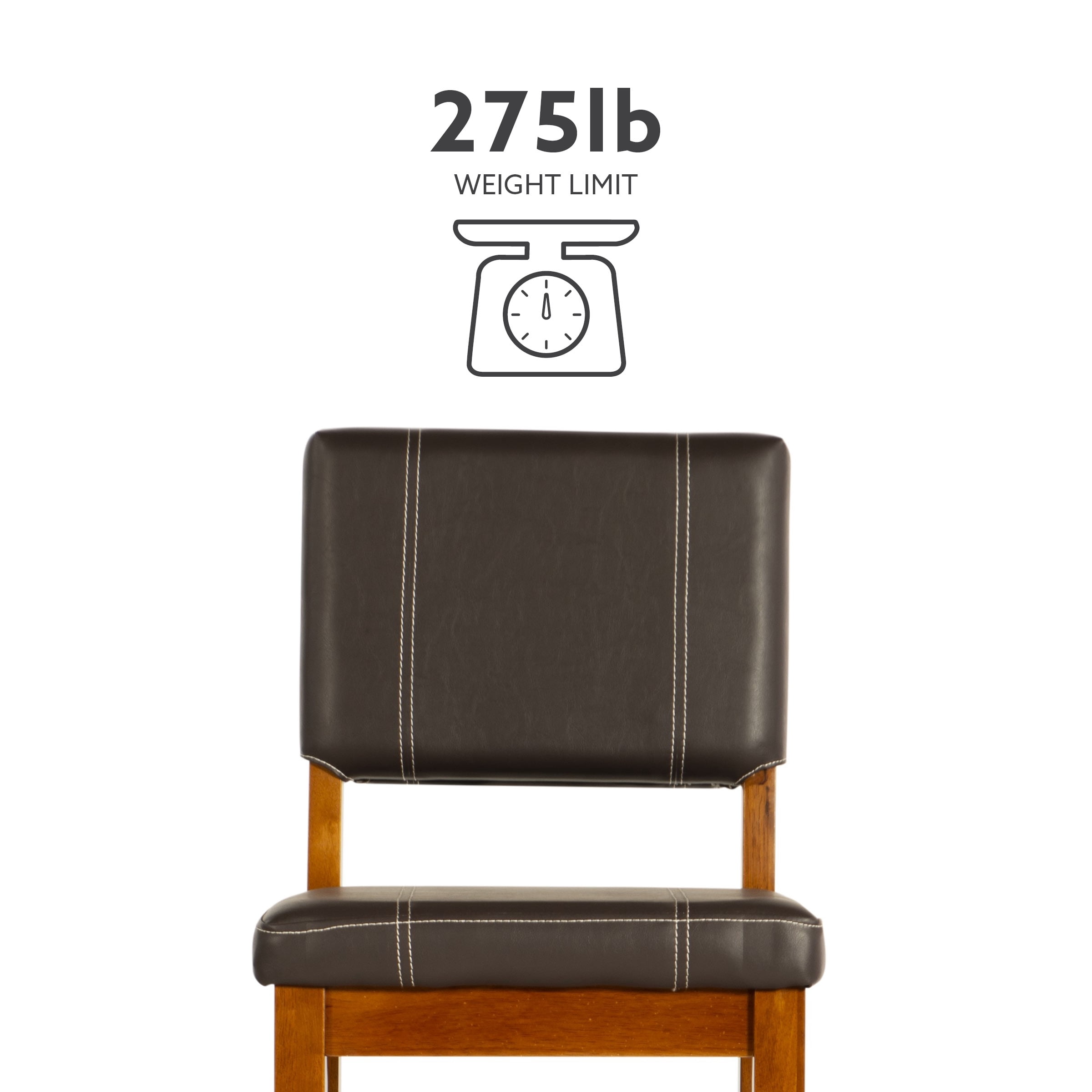 Linon 30" Milano Indoor Padded Bar Stool, Medium Dark Walnut/Dark Brown Faux Leather