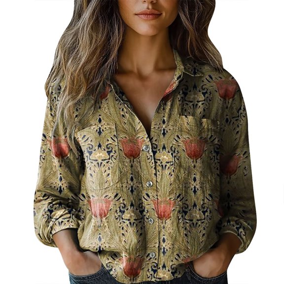 Oversized Tshirts Shirts for Women Cotton Shirt Printed Fashion Button Down Shirts Casual Tops Long Sleeve Blouse Short Sleeve Women's Tops, Tees & Blouses