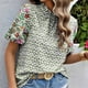 thumbnail image 5 of Blusas de Manga Corta para las Mujeres Imprimir Cuello de Pie Top Casual, Blusas para las Mujeres Casual, 5 of 6