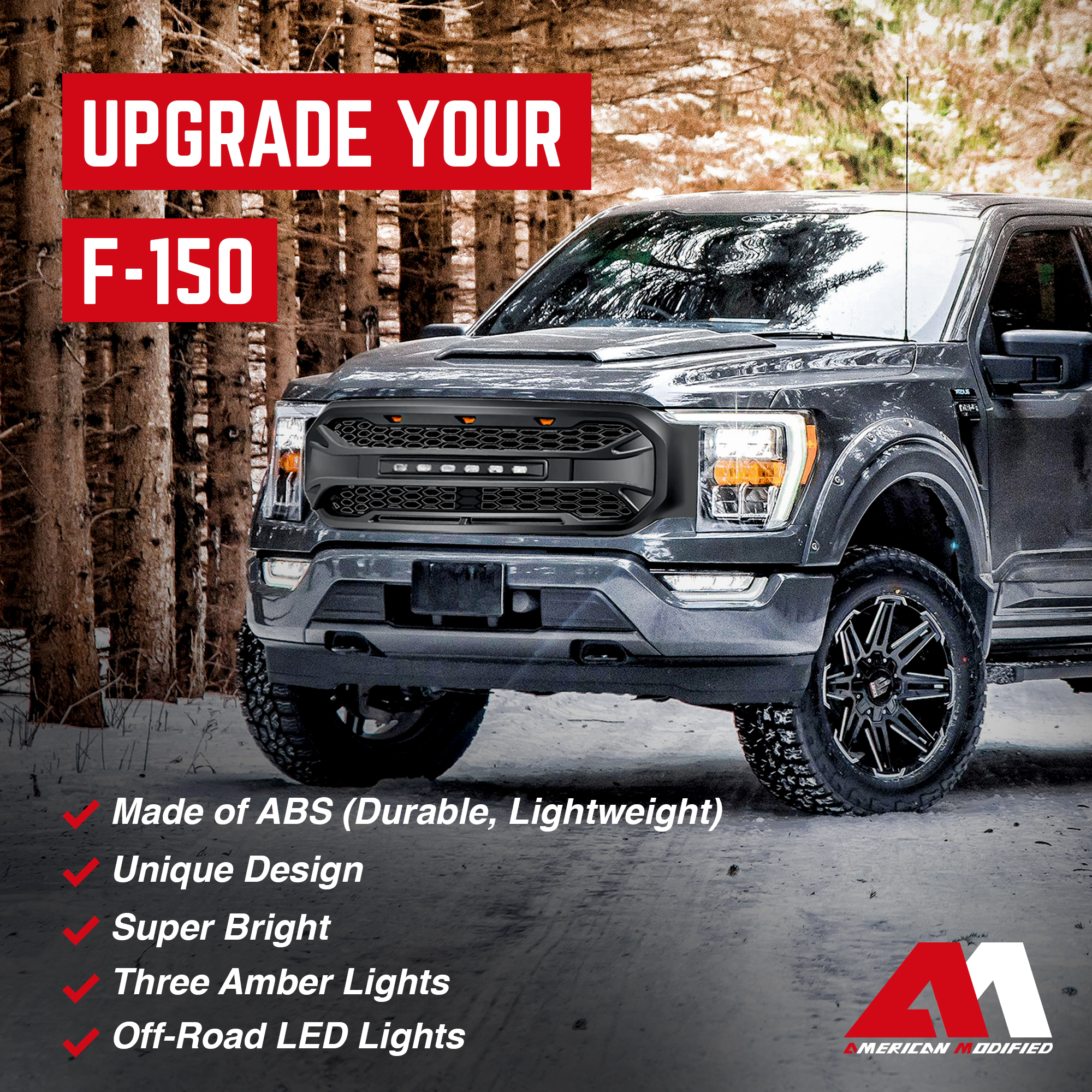 Raptor Style Grille Für Ford F150 2021–2023 – Mattschwarz, Mit LED-Leuchten & Halterung