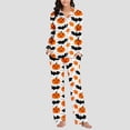 thumbnail image 4 of BaoFuBaoMei Halloween Lounge Sets Women 2 Piece Plus Size Long Sleeve Top and Pants Pajamas Cute Pumpkin Bat Print Soft Cozy Sleepwear for Party, 4 of 7