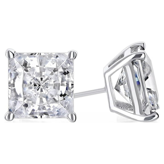 14k White Gold Plated Over Sterling Silver 4 Ct Round Created White Sapphire Princess Cut Stud Earrings