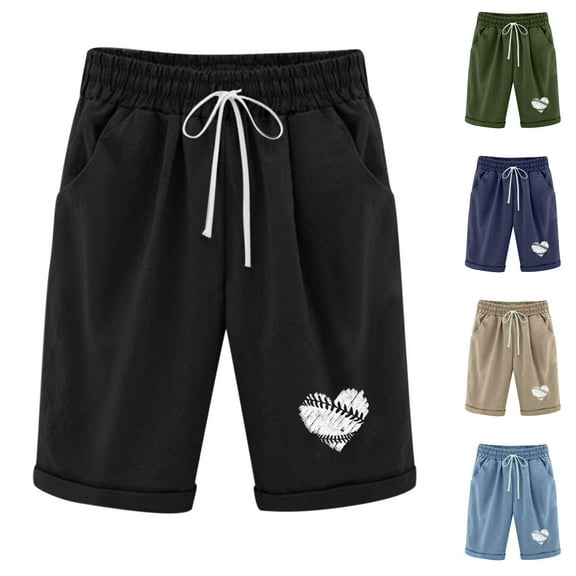 Jacenvly New Home Shorts Women Shorts Cotton and Linen Fashionable Printing Elastic Waist 5-Inch Pants Drawstring 5-Inch Shorts Comfort Fit High Waistleisure Workout Shorts for Women Khaki