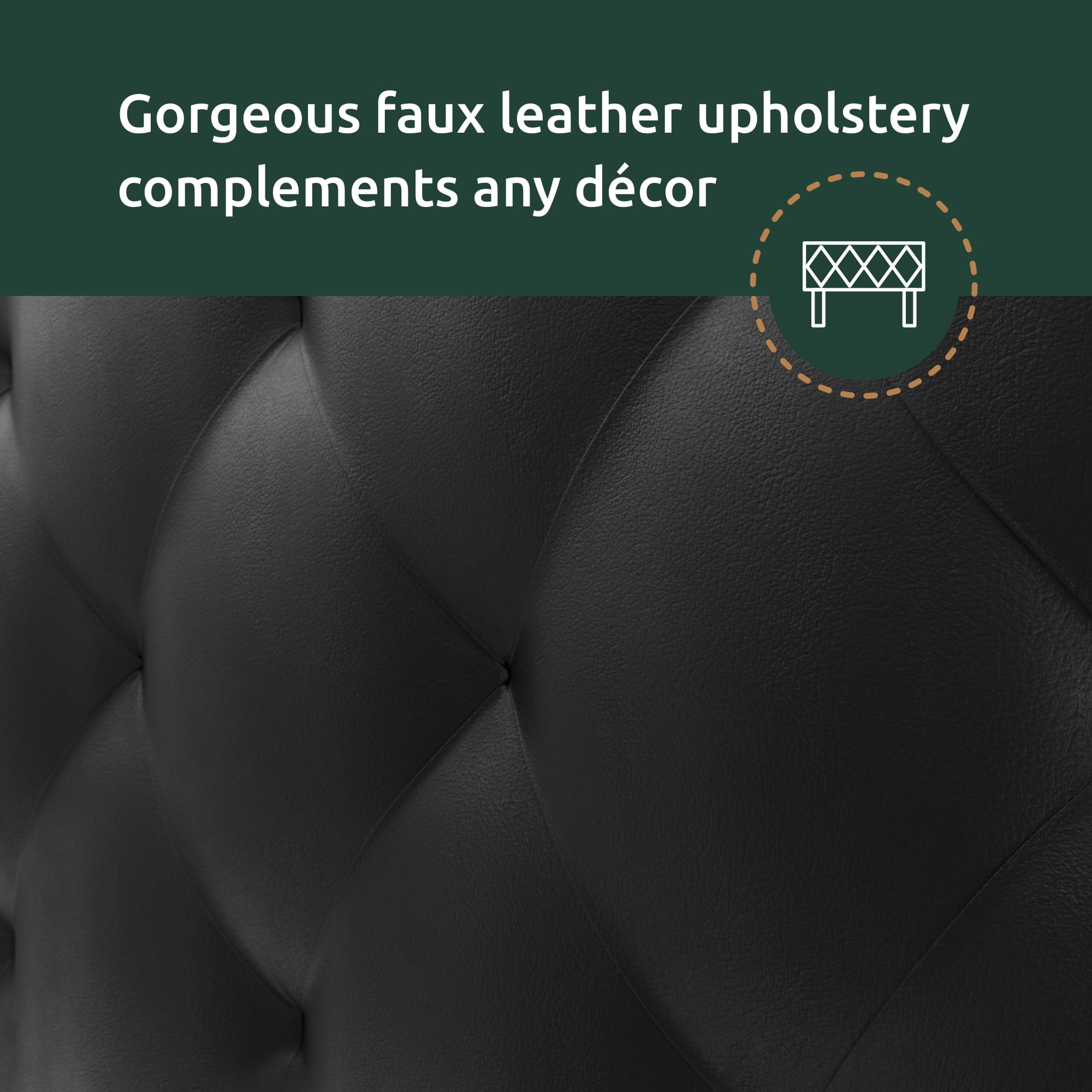 Rest Haven Harrington Faux Leather Upholstered Headboard, Full, Black