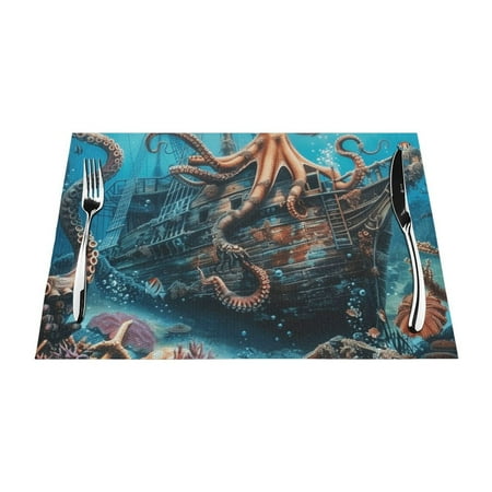 

Underwater art feature mat heat-resistant dining table mat washable PVC table mat woven vinyl kitchen table mat indoor anti slip and anti fouling dining mat