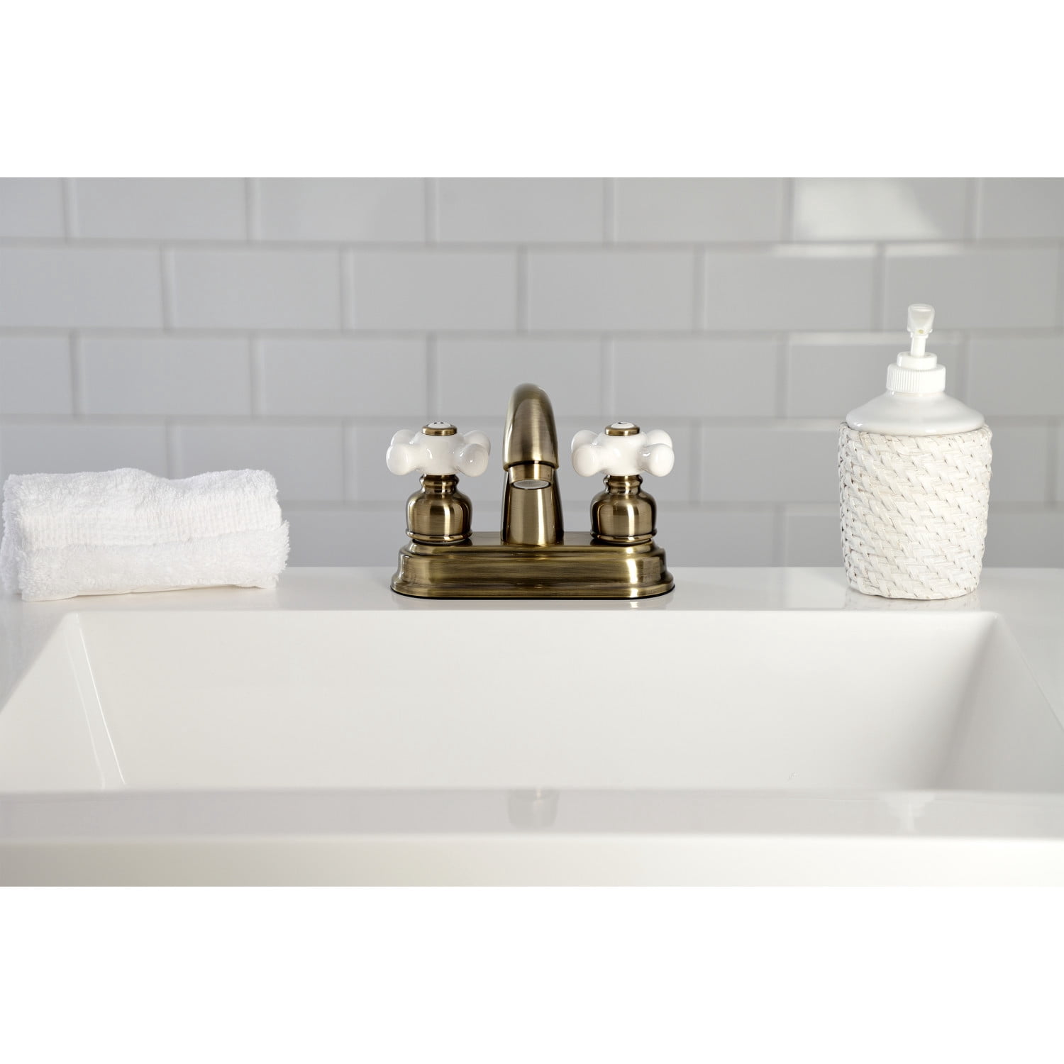Kingston Brass KB5613PX Restoration 4 in. Centerset Bathroom Faucet, Antique Brass