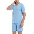 thumbnail image 5 of MoFiz Pjs Men's Solid Bamboo Pajamas Set Short Sleeve V-Neck Top and Shorts with Pockets Loungewear 2-Piece for Men, 5 of 9