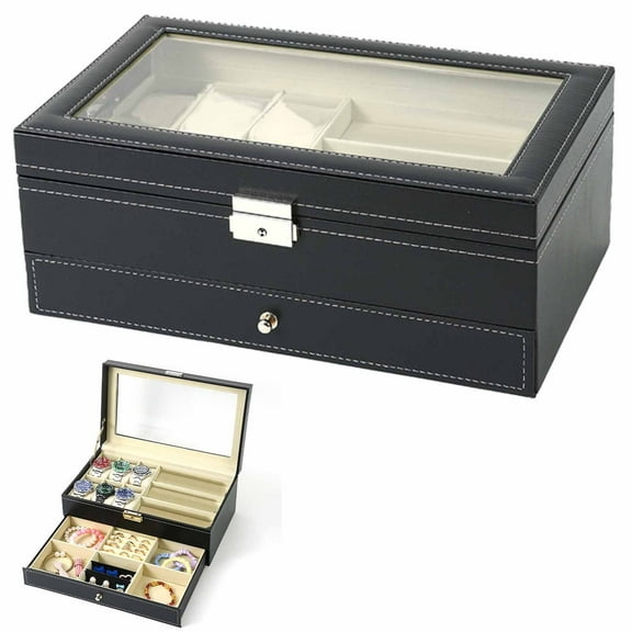 A Box Clearance! 12 Slot Watch Box 2 Pu Leather Watch Case with Glass Lid Watch Holder Organizer with Soft Pillow and Velvet Watch and Jewelry Storage Box