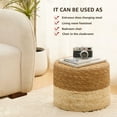 thumbnail image 7 of IVV 15.7" Hand-woven Round Ottoman, Modern Boho Pouf Footrest, Rustic Lounge Knitted Low Step Stool/Accent Table for Living Room Balcony Bedroom (Natural Cattail + White Corn Husk), 7 of 7