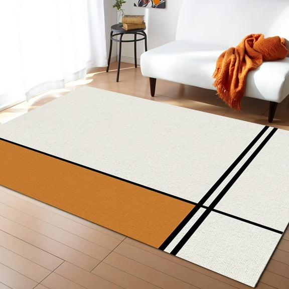 Area Rugs 4x6 Ft Abstract Gemoetric Art Orange Color Block Non-Slip Washable Rug Indoor Rug Floor Mats Non Shedding Carpet for Living Room Bedroom Dining Room Home Decor