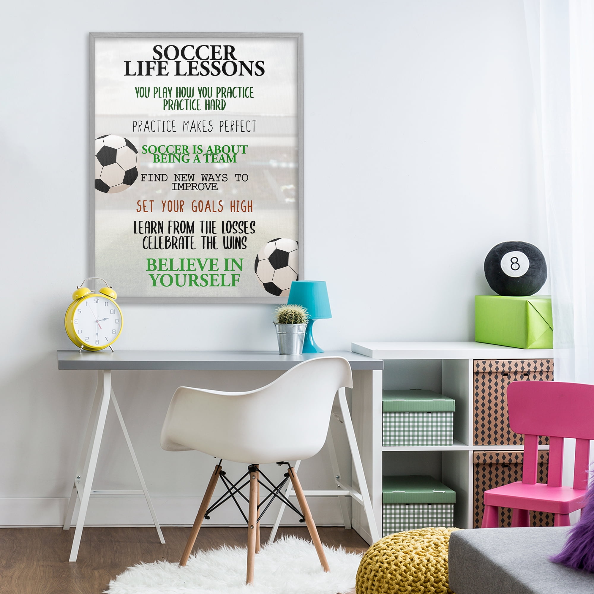 Soccer Life Lessons Gray Framed Giclee Art, design by Kim Allen
