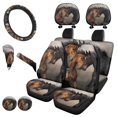 thumbnail image 2 of Uorisanigo Pair of Horses Auto Front and Rear Cushion Covers Water Coaster Gear Lever Cover+Hand Brake Cover Steering Wheel Cover Pillowcase Gifts for Friends and Family Set of 11, 2 of 7