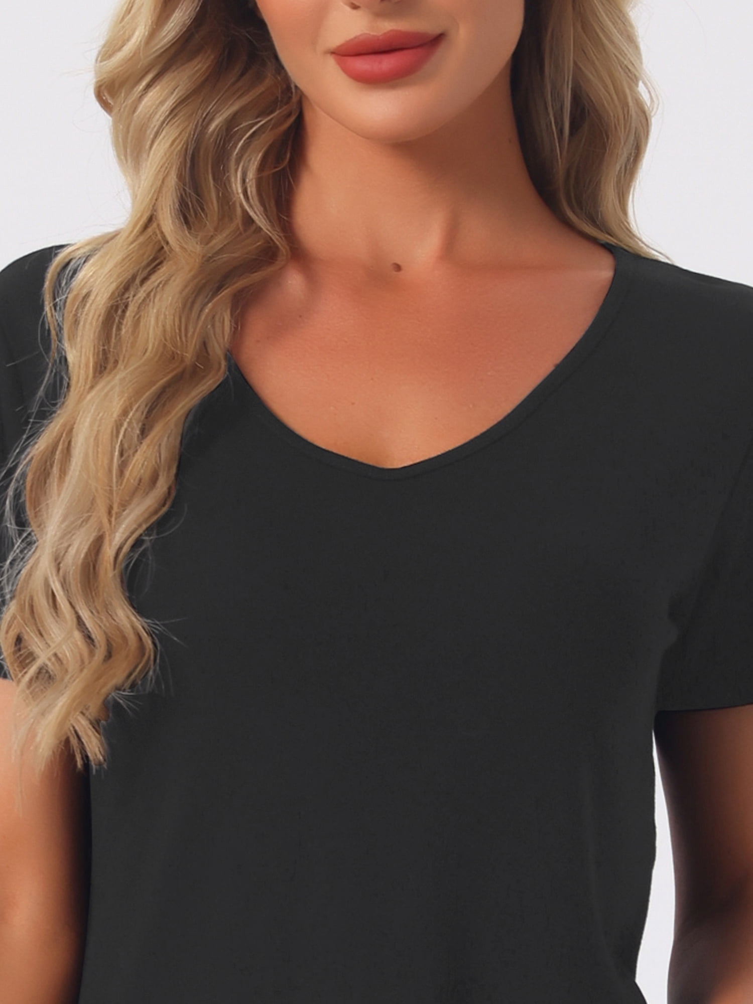 DARING DIVA Women's Short Sleeve V Neck Casual Tee 3XL Black