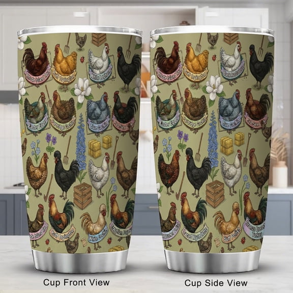 Chicken Tumbler 20oz with Lid Unique Halloween Pumpkin and Bat Decor