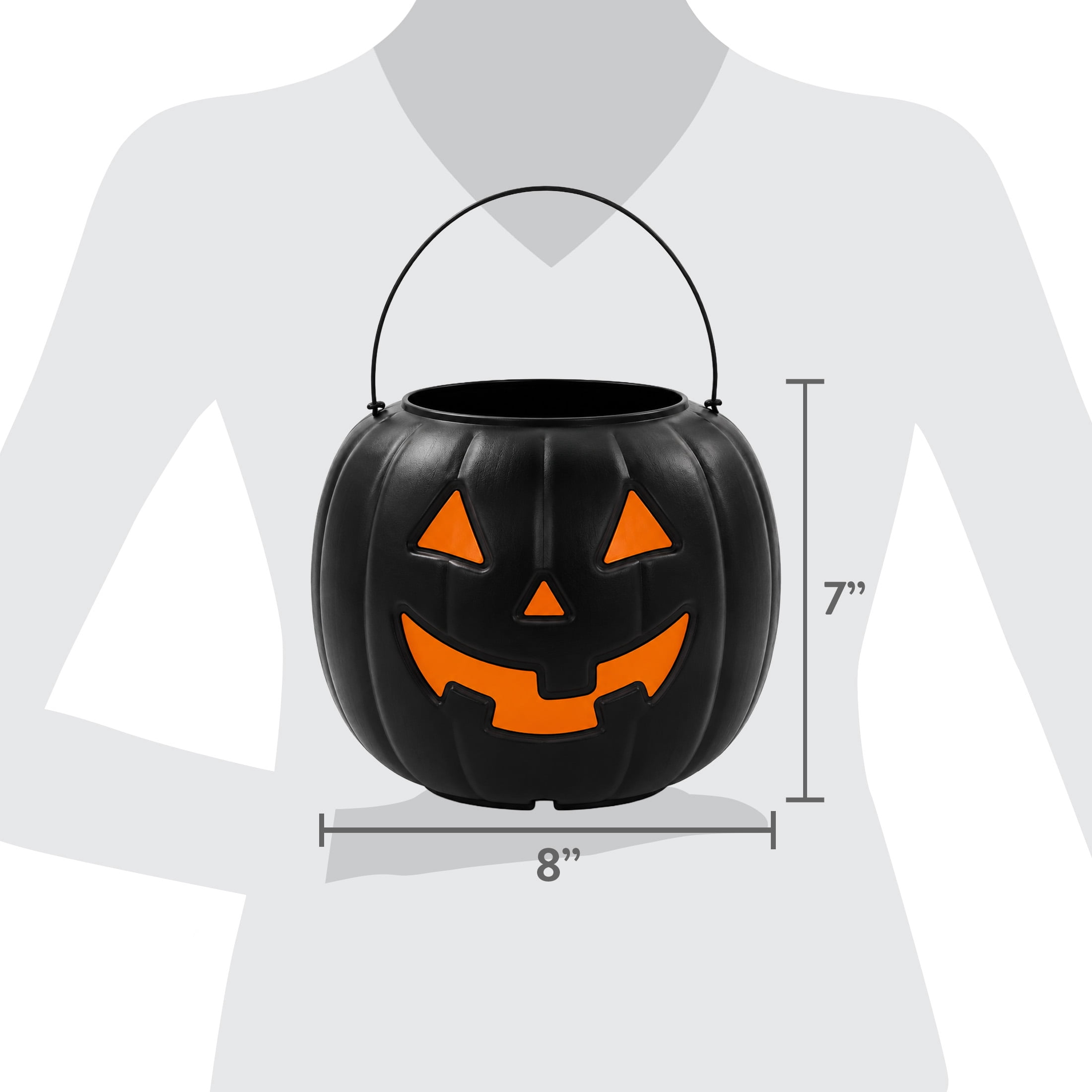 8" Black and Orange Pumpkin Pail Halloween Trick-or-Treat Basket, by Way To Celebrate