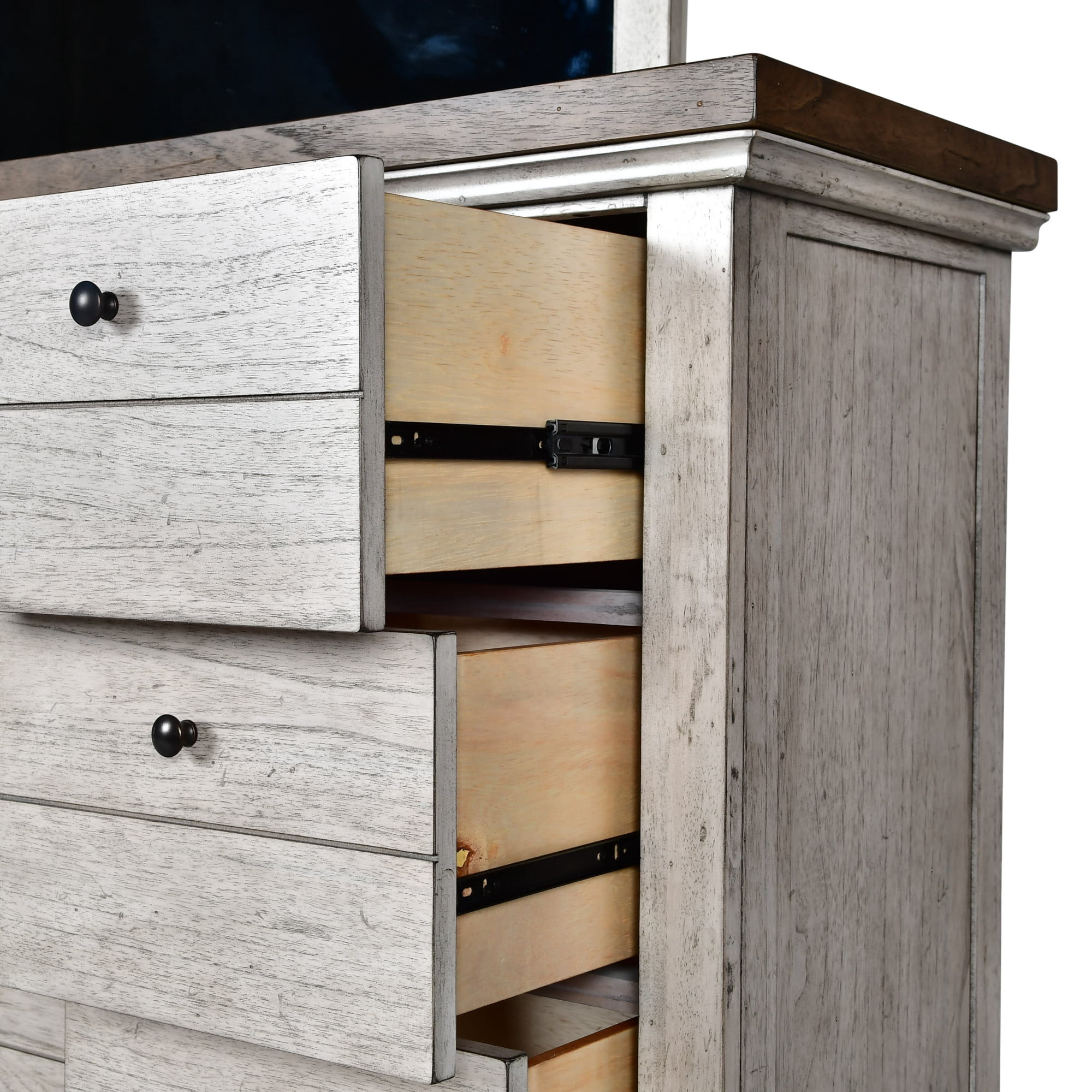 Steve Silver Bear Creek Rustic Horizontal Dresser with 9 Drawers, Whitewashed Gray
