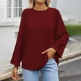 thumbnail image 3 of Scyoekwg Casual Long Sleeve Shirts for Women Crewneck Raglan Sleeve Elegant Shirts Fashion Loose Fall Clothes Solid Color Dressy Blouses Vintage Blouses(Wine,L), 3 of 8