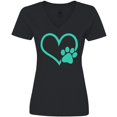 thumbnail image 3 of Inktastic Teal Heart With Paw Print Women's V-Neck T-Shirt, 3 of 5