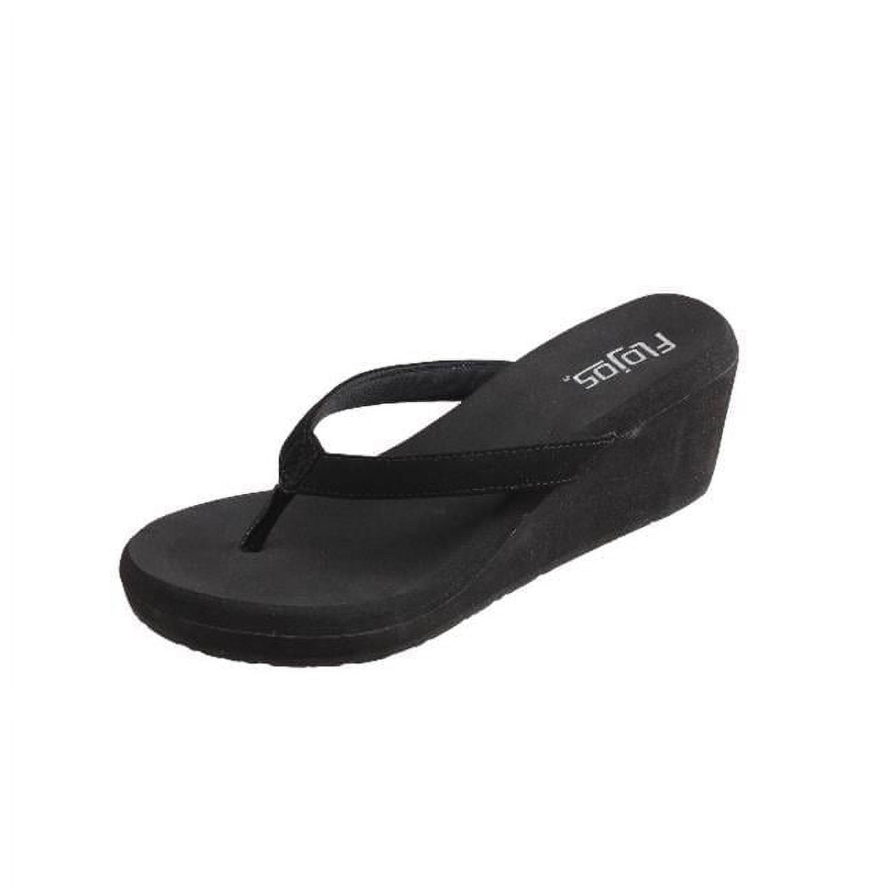 Flojos Womens Olivia Slip On Wedge Thong Sandals, Black (9