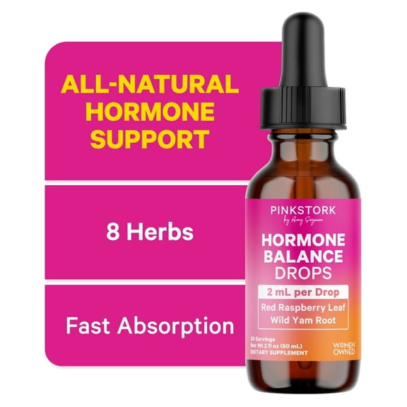 Pink Stork Hormone Balance Support Liquid- Supplement for Women with Red Raspberry Leaf & Wild Yam- 2 oz, 30 Servings