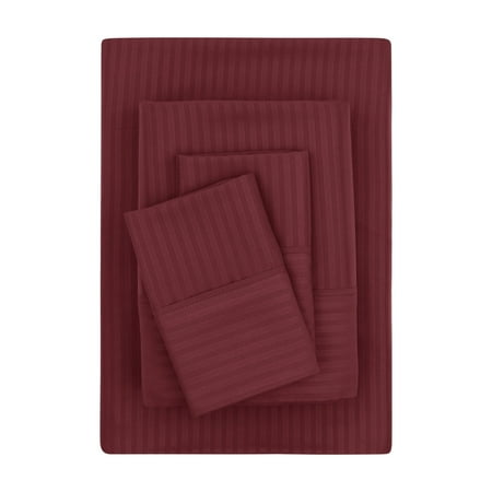 mainstays super soft brushed microfiber bed sheet set, luscious red merlot embossed stripe, full, 4 piece