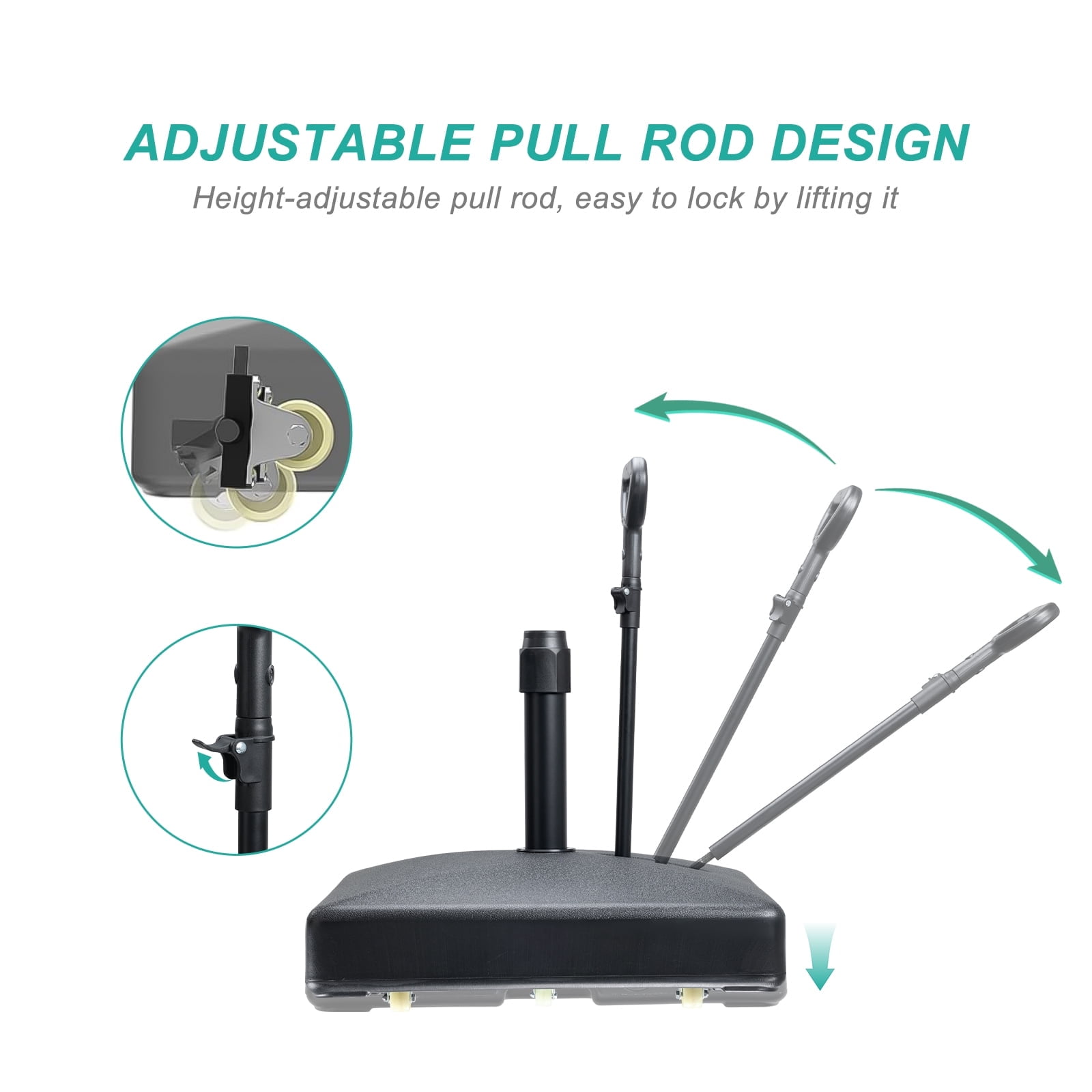 Aoodor Fillable Patio Umbrella Base Heavy Duty with Wheels and Pull Rod for Deck, Poolside, Lawn(Black)