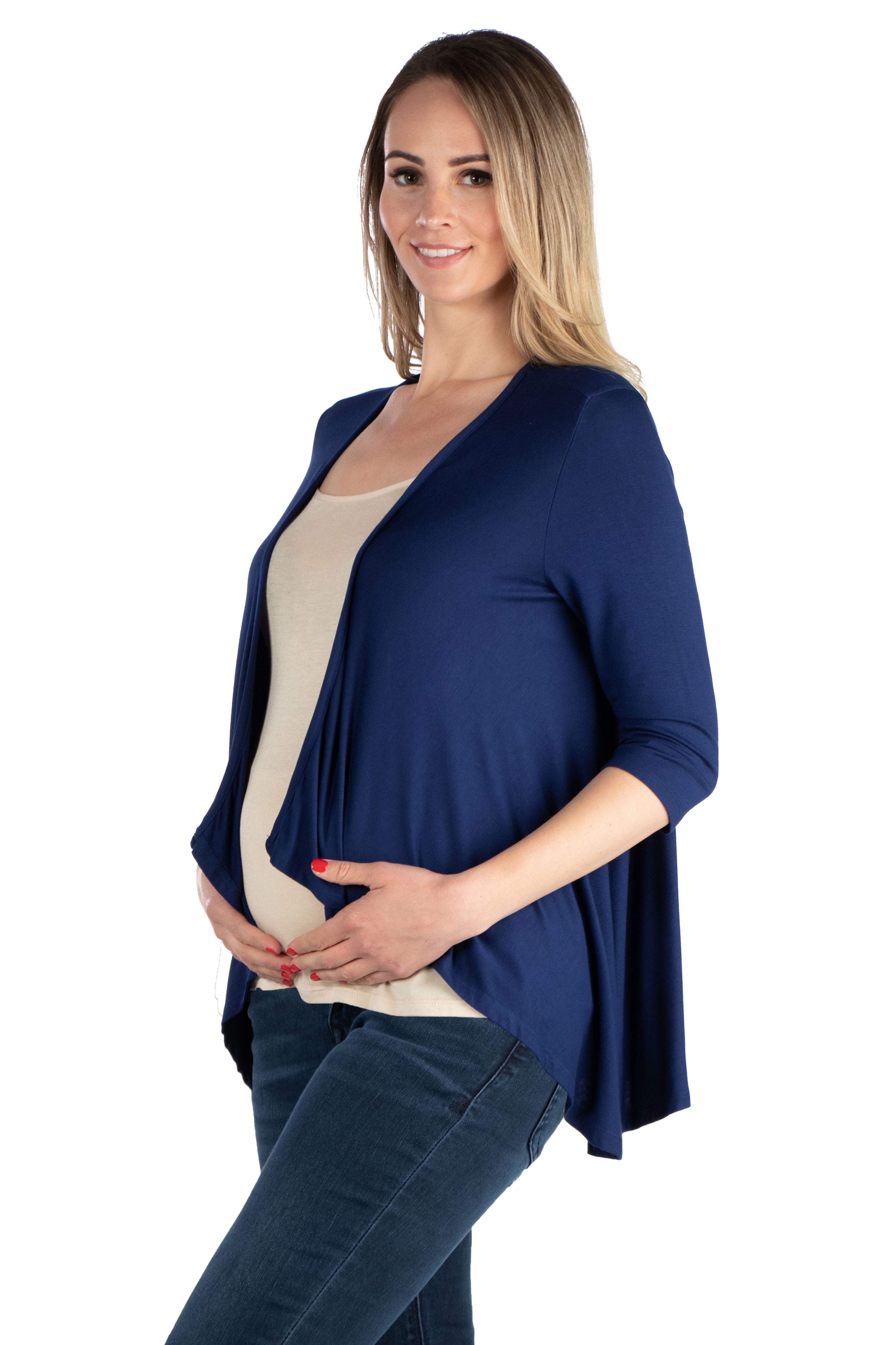 24seven Comfort Apparel Elbow Length Sleeve Maternity Open Cardigan