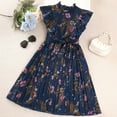 thumbnail image 2 of Trolimons Little Girls Summer Dress Girls Sun Dress Scoop Neck Sleeveless Flowy Print Plain Size 7-8T Blue, 2 of 5