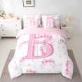 thumbnail image 2 of jejeloiu Initial Letter B Bedding Comforter Set 7pcs,Chic Bow Knot Queen Bedding Sets,Pink White Floral Queen Sheet Sets For Girl,Breathable Bedroom Decoration Reversible, 2 of 8