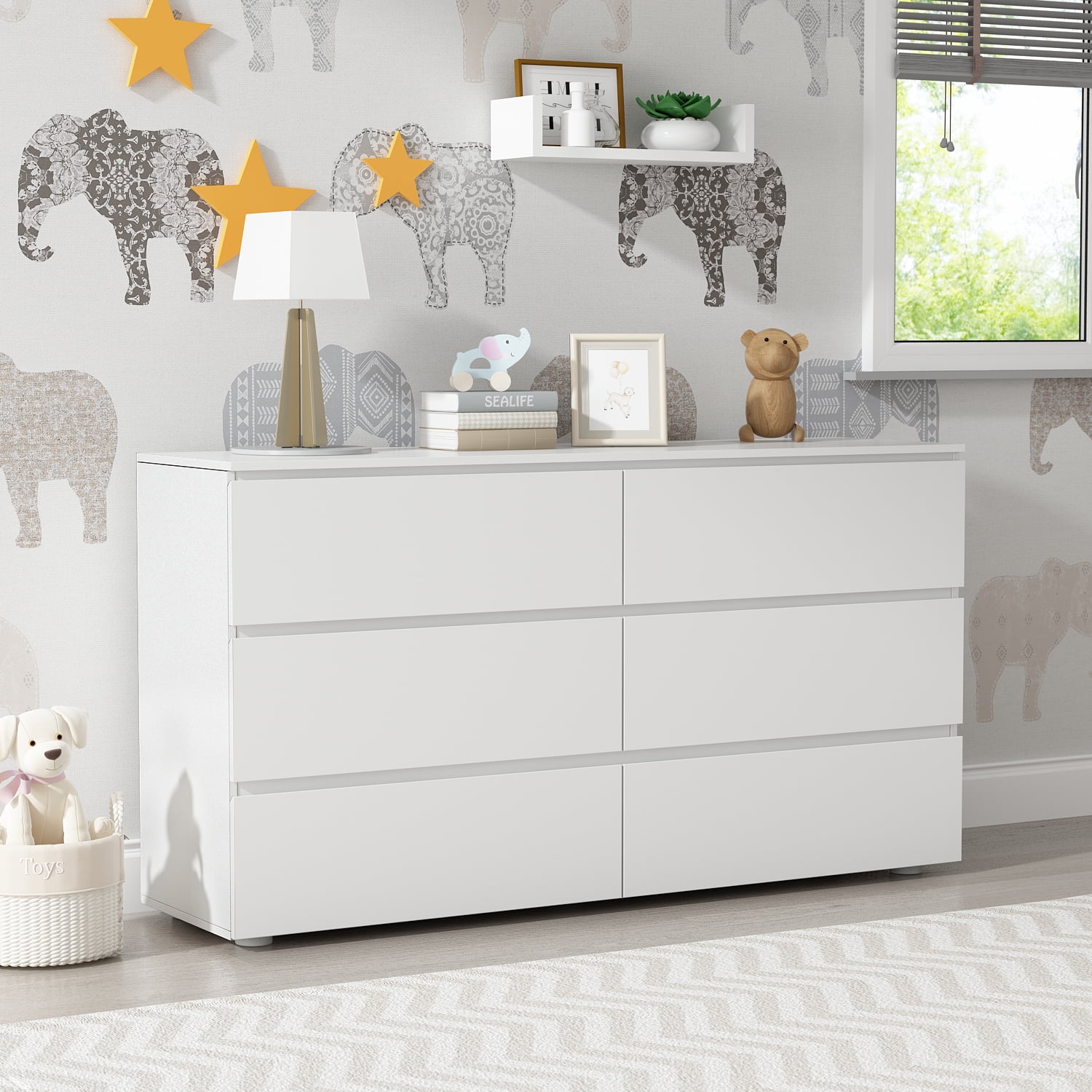 MONSLIPA 6 Drawer Dresser for Bedroom, Storage Organizer Chest of Drawers for Living Room Hallway Entryway, White