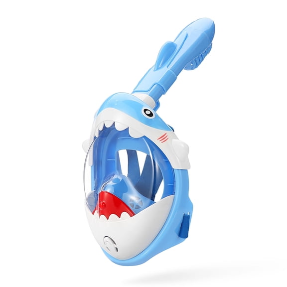 180 Degrees Mask Full-Face Snorkeling Mask Sharky Blue Panoramic View, Fog-Free, Leak-Free, Ages 4-14