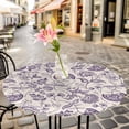 thumbnail image 3 of Purple Pastoral Flowers Elastic Fitted Round Table Cover Farmhouse Floral Waterproof Outdoor Tablecloth for Holiday Party, Picnic, Patio & Dining Fits Tables Up to 55"-60", 3 of 8
