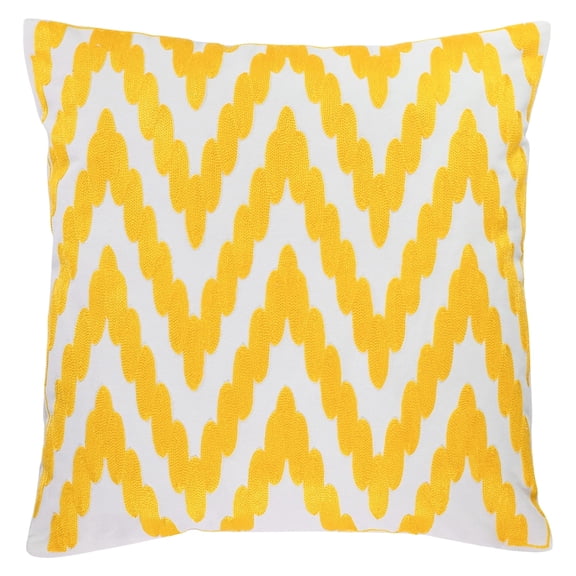 18''x18'' Embroidered Boho Cotton Throw Pillow Set of 2 Decorative Square Pillow Cover, Chevron/Zig Zag, Yellow/White