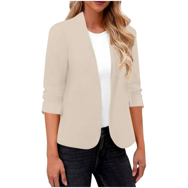 Blouse Décontractée à Manches Longues et Col en V pour Femmes, Couleur Unie, Veste en Polyester pour l'Automne et le Printemps