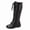 Black, variant on Women's Vintage Buckle Leather Lace Up Combat Booties,Sexy Knee High Platform Side Zip-up Mid-Calf Boots