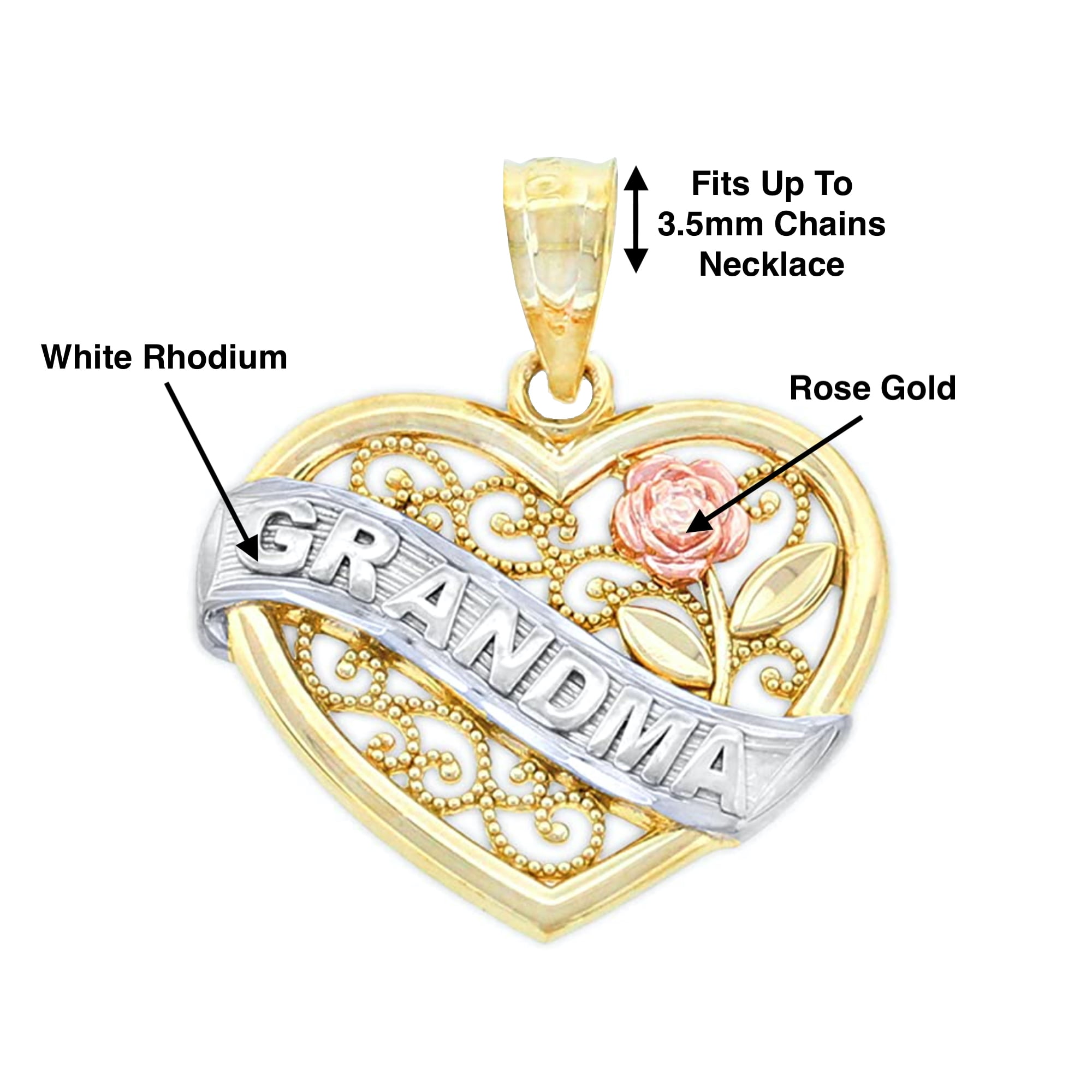 Charm America - Gold Grandma Banner in Heart Charm - 10 Karat Solid Gold