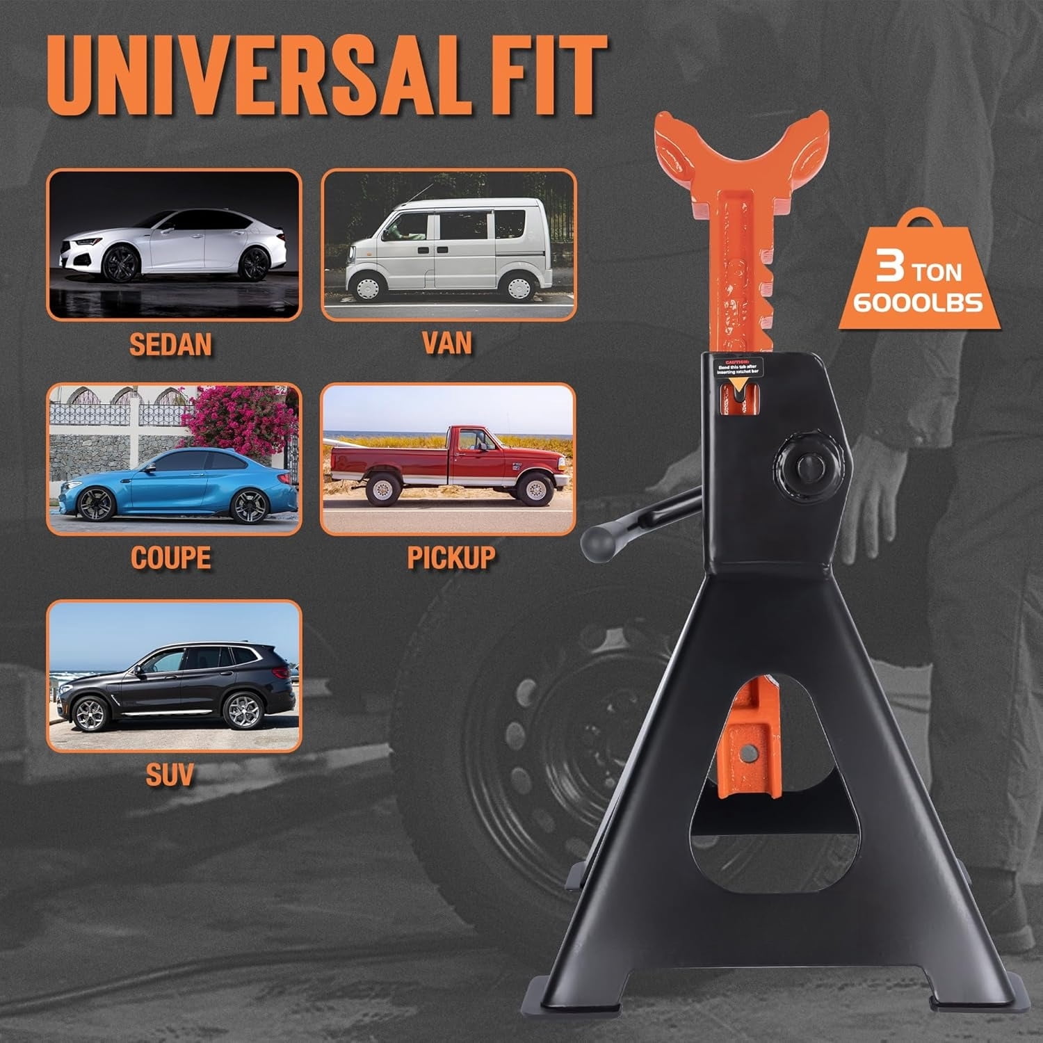 Jack Stands 3 Ton, Extra Tall Heavy Duty Car Jack Stand, 13.39-21.06 inch Adjustable Height for SUV, MPV and UTV/ATV, Black, 1 Pair