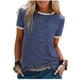 thumbnail image 2 of Camiseta de mujer Blusa informal de manga corta con costuras en bloque de color, Azul, L Noticed AP002400-08, 2 of 5
